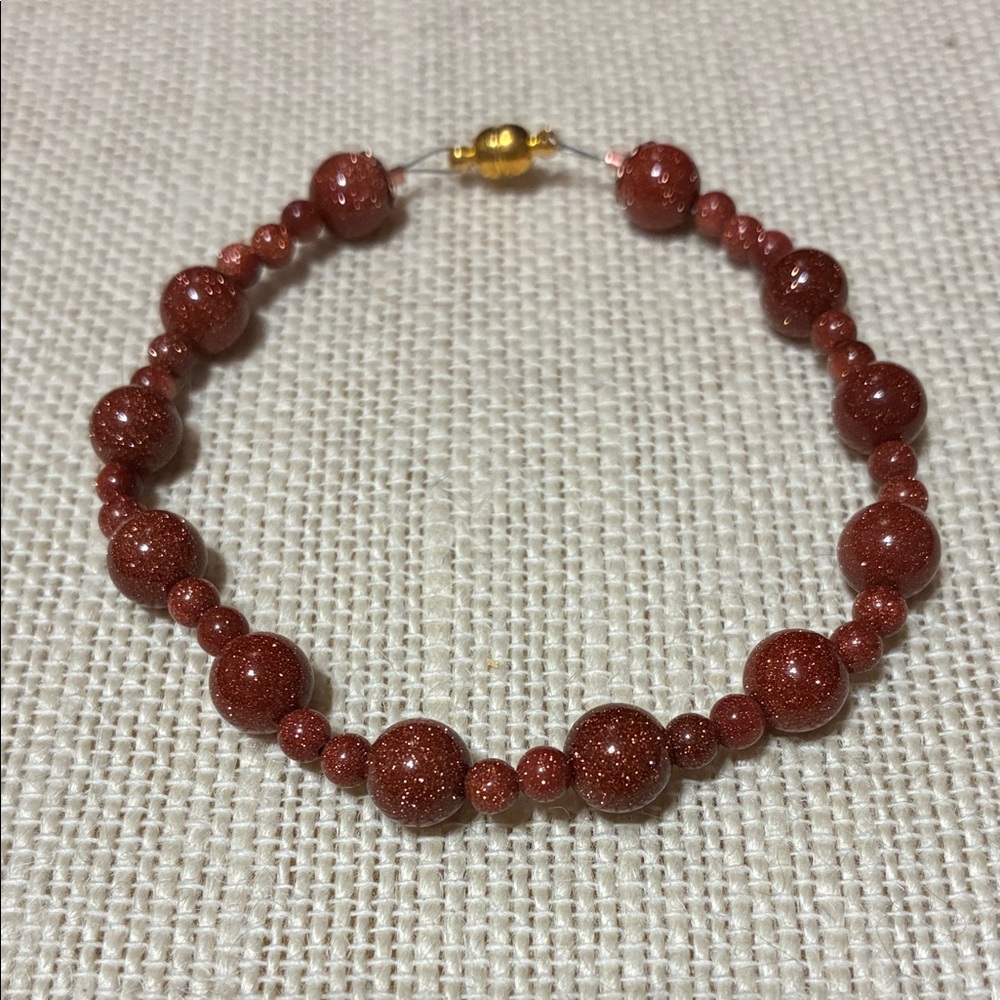 Elegant Goldstone Beaded 8 inch magnetic clasp Bracelet